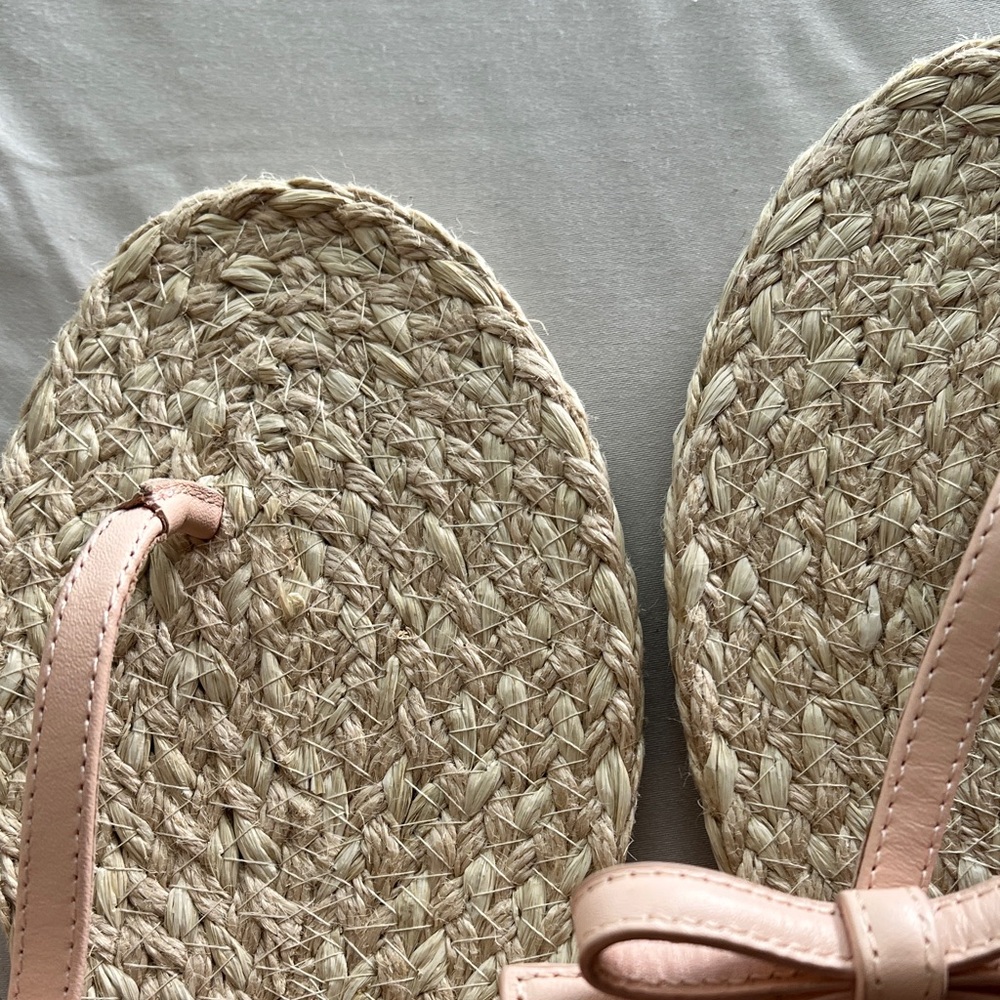 Stuart Weitzman Pink Leather Bow Espadrille Thong Sandals - Picture 5 of 5
